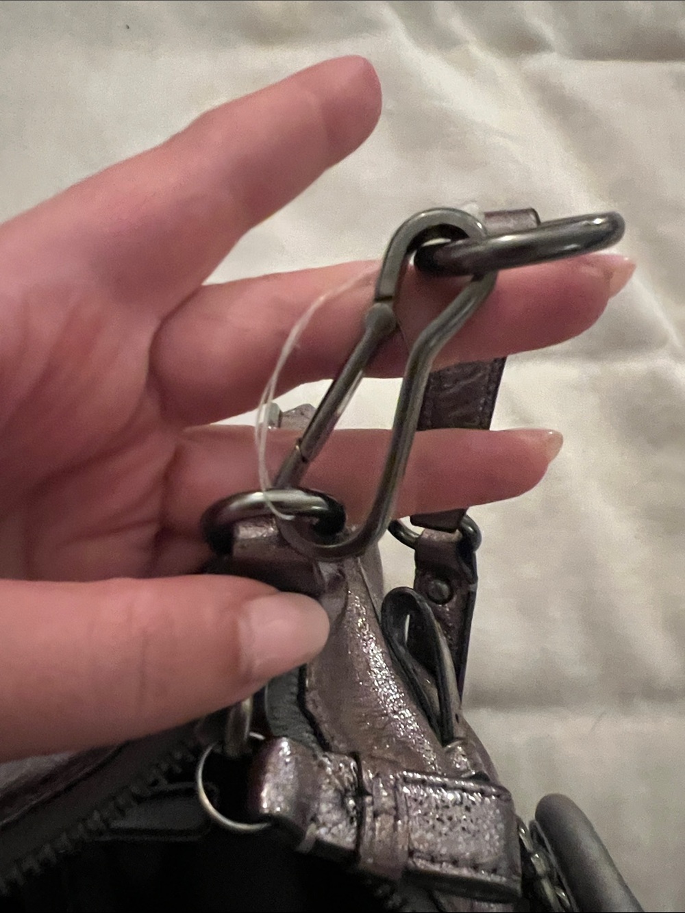 Coach Metallic Pewter Leather Shoulder Satchel - Pewter Madison Collection - Picture 5 of 5